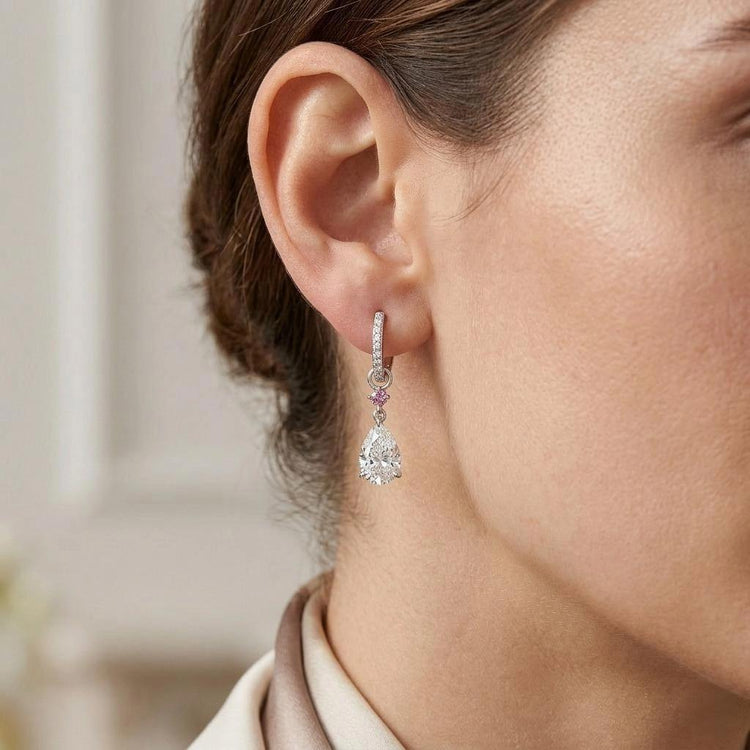 Pendientes Tierra – 2 Diamantes de Laboratorio Pera 2 ct y Diamante Rosa, Oro 18 Kts, Certificado IGI