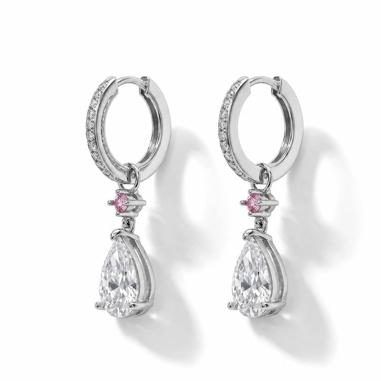 Pendientes Tierra – 2 Diamantes de Laboratorio Pera 2 ct y Diamante Rosa, Oro 18 Kts, Certificado IGI