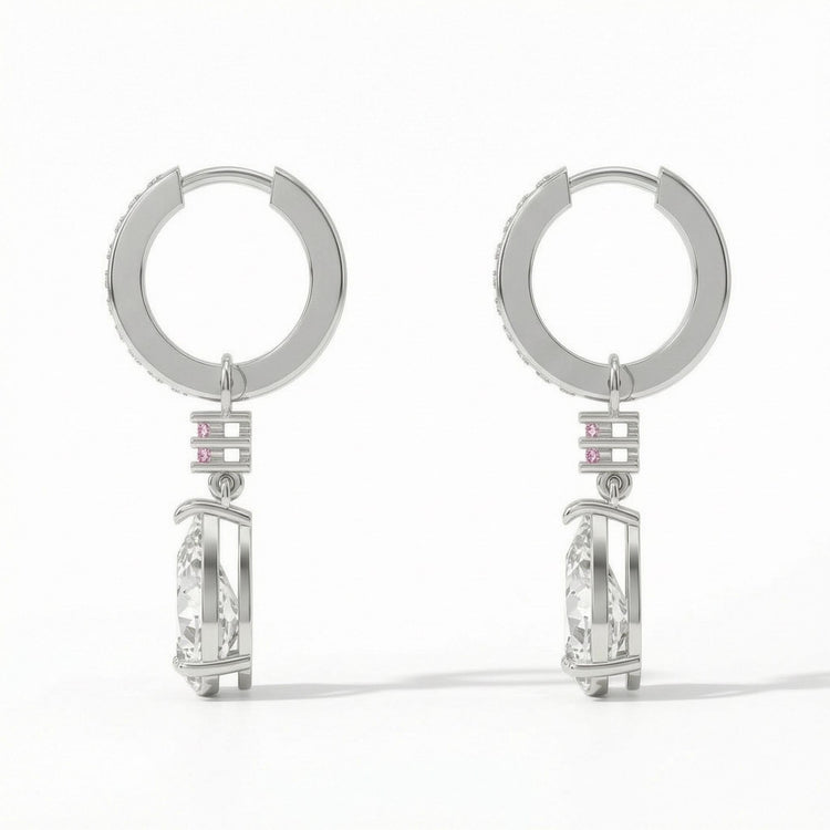Pendientes Tierra – 2 Diamantes de Laboratorio Pera 2 ct y Diamante Rosa, Oro 18 Kts, Certificado IGI
