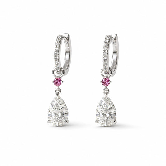 Pendientes Tierra – 2 Diamantes de Laboratorio Pera 2 ct y Diamante Rosa, Oro 18 Kts, Certificado IGI