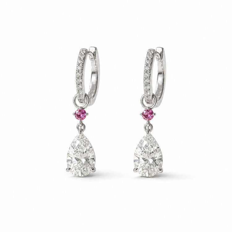 Pendientes Tierra – 2 Diamantes de Laboratorio Pera 2 ct y Diamante Rosa, Oro 18 Kts, Certificado IGI